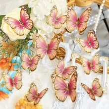 1SET Pink Gold Border 3D Three-Dimensional Flower Butterfly Wall Sticker, Simple Home Decoration Wall Sticker For Living Room And Bedroom Background Room Decor Wall Decor Bathroom Decor Bedroom Decor Room Decoration Stuff Living Room Decor House Decor Home Decor Living Room Wall Paper Stickers Personalised Stickers