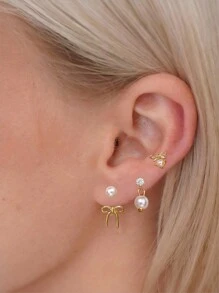 1Pair Bowknot /Shell Faux Pearl Pendant 925 Sterling Silver Hypoallergenic Earring For Women Romantic Stud Earring Perfect For Valentine's Day/Girl Friend Gift Bridal Jewelry Fine Jewelry Valentines