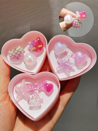 3 件/套-可爱卡通爱心星小戒指，适合情人节派对礼物、开斋节小礼物、生日礼物、奖品嘉年华玩具礼品袋