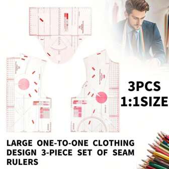 3 Pieces Of Cloth Pattern Design Ruler, Fashion Ruler, Used To Design Fashion Pattern Making Fabric, Craft Template Tailor Measuring Ruler