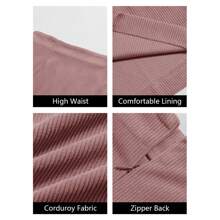 Womens Corduroy Mini Skirt Casual High Waist A-Line Fall Winter Bodycon Short Pencil Skirts - Rosa - Visa 7