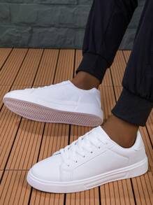 Men's Classic And Versatile Casual Shoes With White Sneakers With A Platform Soles - White - View 4
