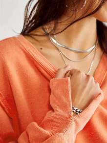 Womens Solid Color Sweatshirts Long Sleeve Crew Neck Drop Shoulder Pullover Tops Fall Sweaters - màu nâu - Xem 5