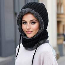 1pc Solid Color Cycling Ear Warmer Hat, Knitted Fleece Lined Thick Beanie Cap, Casual Autumn/Winter