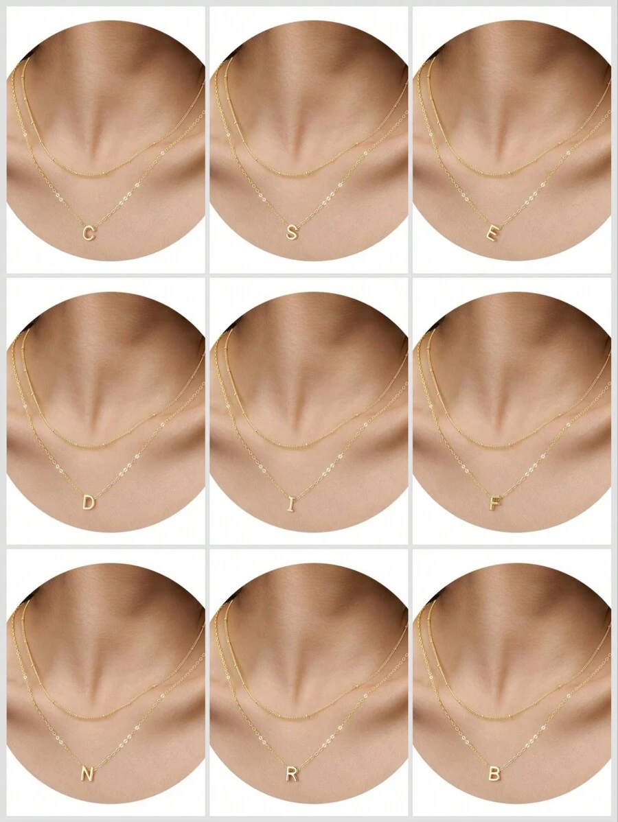 Stainless Steel Double Choker Necklace With English Letters Pendant 18k Gold Plated - Gold - View 1