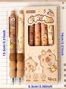 1pc/4pcs Capybara Erasable Push-Button Pen, (4pcs/Box) Random Colors And Styles, High-Quality Creative Student Stationery, Blue Pen Refill, Gradient Splicing Foam Grip Non-Hurt Hand, Built-In Eraser Tip, Exam-Use Pen, Cute Easily Erase Ballpoint Pen