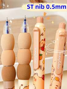 1pc/4pcs Capybara Erasable Push-Button Pen, (4pcs/Box) Random Colors And Styles, High-Quality Creative Student Stationery, Blue Pen Refill, Gradient Splicing Foam Grip Non-Hurt Hand, Built-In Eraser Tip, Exam-Use Pen, Cute Easily Erase Ballpoint Pen