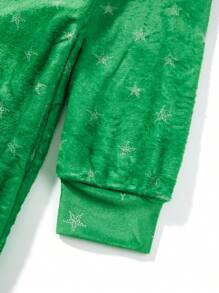 Women Christmas Home Jumpsuit, Star/Stripe Hooded Long Sleeves Zip-Up Fleece Pajamas For Night Sleep, S/M/L/XL