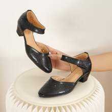 Women's Ankle Strap Cut Out Closed Toe Low Block Heels Pumps Retro Shoes Hook And Loop D'Orsay Comfortable Vintage Dressy Wedding Party Work Shoes - 黑色啞光 - 查看 7