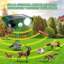 2 Piezas Repelente de animales ultrasónico para exteriores, Repelente de animales solar con sensor de movimiento y luz estroboscópica parpadeante, Repelente de gatos, zorrillos, conejos y otros animales, Dispositivos ahuyentadores de animales como ciervos para exteriores - Verde - Ver 2