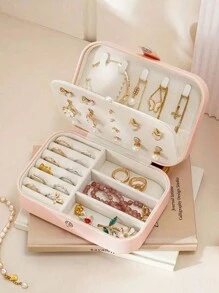 1pc Jewelry Box With 2 Layers, Large Capacity Jewelry Storage Box, Jewelry Display Tray For Necklace, Earrings, Rings, White Simple Compartment Jewelry Showcase, Dust-Proof And Anti-Oxidation, Minimalist Portable Jewelry Case, Travel Jewelry Organizer, Small Earring Ring Jewelry Box, Suitable For Earrings, Necklaces, Rings, Compact, Spacious, With Clasp, Lipstick, Watch, Women Gift, Girlfriend Gift, Christmas Gift, Halloween Gift, New Year Gift