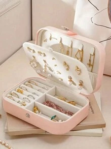 1pc Jewelry Box With 2 Layers, Large Capacity Jewelry Storage Box, Jewelry Display Tray For Necklace, Earrings, Rings, White Simple Compartment Jewelry Showcase, Dust-Proof And Anti-Oxidation, Minimalist Portable Jewelry Case, Travel Jewelry Organizer, Small Earring Ring Jewelry Box, Suitable For Earrings, Necklaces, Rings, Compact, Spacious, With Clasp, Lipstick, Watch, Women Gift, Girlfriend Gift, Christmas Gift, Halloween Gift, New Year Gift