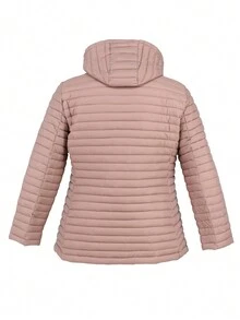 Casaco acolchoado casual chique de comprimento médio sem gola e elegante - Rosa - Ver 2