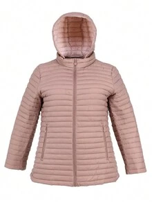 Casaco acolchoado casual chique de comprimento médio sem gola e elegante - Rosa - Ver 3
