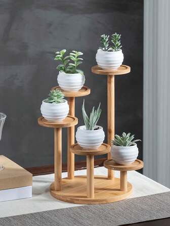 1pc Tabletop Flower Pot Rack, Creative Triangular Solid Wood Storage Shelf For Succulent Plants, Display Stand