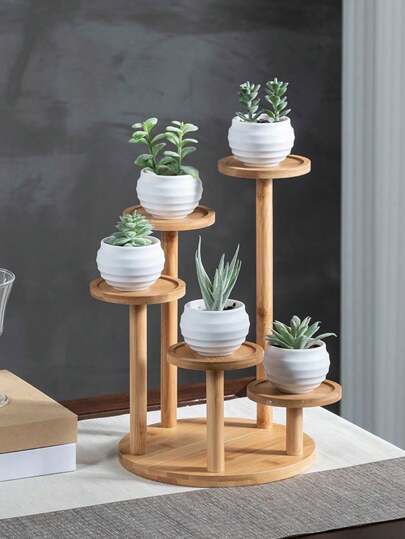 1pc Tabletop Flower Pot Rack, Creative Triangular Solid Wood Storage Shelf For Succulent Plants, Display Stand