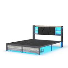 Rosahqnda Upholstered Bed, Double Bed Platform Bed Frame With Headboard, Storage Box With 2 Drawers, Queen Size Metal Bed Frame, Metal Frame, Without Mattress - Xám - Xem 7