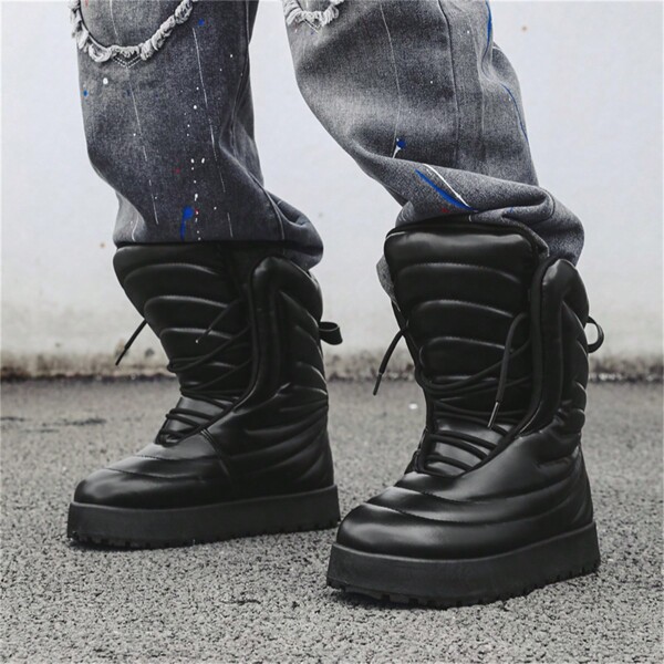 Nouvelles bottes de neige américaines de style de rue de niche pour hommes, à lacets hauts, imperméables. Chaussures de pain surélevées épaisses, légères, avec une sensation haut de gamme