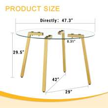 MUUOKY 47.3 Inch Gold Glass Round Dining Table For 4, Modern Circle Dining Room Table With 0.31" Thick Tempered Glass With Metal Legs, Round Kitchen Table Dinner Table For Small Space, Dining Table For Christmas Decorations, Easy Clean, Computer Desk, Easy To Assemble, Furniture, Home Decor, Home Improvement, Minimalist Furniture, New Year Home Refresh - Gold - View 4