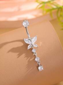 1pc Stainless Steel Butterfly 3-Ring Belly Button Piercing With 5mm Zirconia Stone, Sexy Women's Belly Button Jewelry