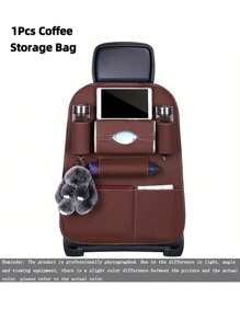 1 件 PU 皮革悬挂优质汽车座椅靠背收纳袋旅行配件踢脚垫后座保护垫和杯架支架通用座椅套，超大容量汽车收纳袋 SUV，多功能节省空间专家，3 种型号可供选择（标准型、托盘、垃圾桶） - 彩色 - 查看 13