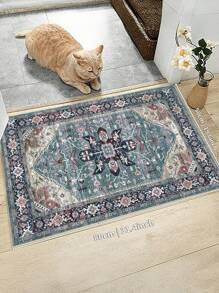 1pc Tapete Azul Marinho, Estilo Europeu Retro Boêmio, Tapete Canal, Tapete de Corredor, Tapete de Quarto, Tapete de Sala de Estar, Tapete de Cozinha, 850g/M²0,8cm de Espessura Antiderrapante Lavável e Lavável à Máquina, Decorando a Casa em Todas as Estações - Menta verde - Ver 15