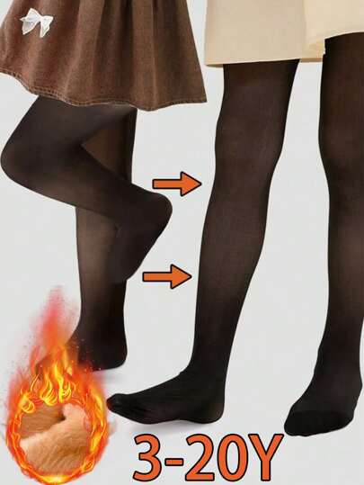 1 par de meias-calças infantis para outono e inverno, meias pretas transparentes para meninas com forro térmico grosso e forro de lã, meias-calças quentes e resistentes ao frio, meias-calças para meninas, adequadas para temperaturas de -5 a 10 ℃