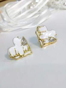 Brincos de Botão com Decoração de Strass em Formato de Coração, Dia dos Namorados, Dia da Mãe, Presente