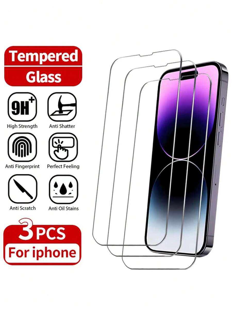 Bộ 3 miếng dán màn hình, tương thích với iPhone 11/12/13/14/16 Pro Max/14 Plus/15/15 Pro, làm từ kính cường lực, chống mồ hôi và dầu, màng bảo vệ trong suốt, món quà lý tưởng cho sinh nhật, gia đình và bạn bè. Chống nước, chống sốc, chống rơi, chống trầy xước, chống bám vân tay, bảo vệ toàn màn hình. - Trong sáng - Xem 1