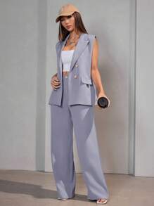Casual Suit Vest Set Women - 灰色 - 查看 1