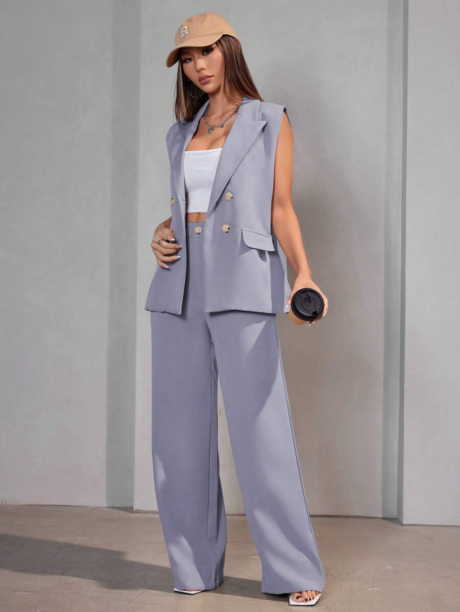 Casual Suit Vest Set Women - 灰色 - 查看 1