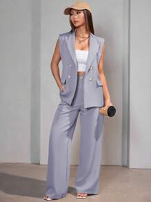Casual Suit Vest Set Women - 灰色 - 查看 3