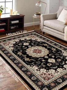 قطعة واحدة سجادة بنمط استرخائي عتيق ذات خلفية ذات نقوش سوداء، مصنوعة من ألياف البوليستر وطبقة مؤقتة من الجزيئات، قابلة للغسيل، سجادة منزلية مناسبة لغرف المعيشة والممرات والسرير والغرف والمكاتب والمطابخ والديكور الريفي