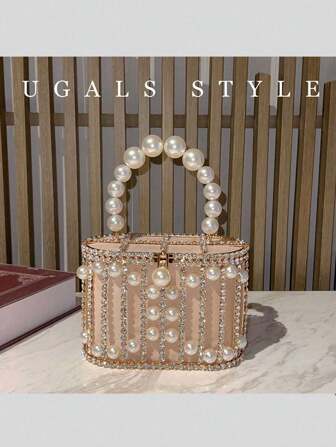 Lujoso bolso de novia para boda 2025 de mujer, bolso cruzado de noche con estrás y perlas tejido, bolso de fiesta de moda para eventos