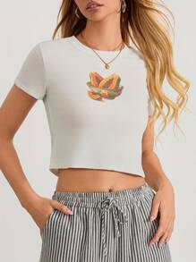 Womens Y2k Short Sleeve Graphic Baby Tees Fruit Patterns Print T Shirt Crop Top E Girls Cute Aesthetic Clothes Summer