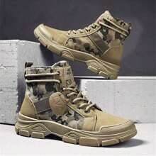 Men's Boots, High-Top Autumn/Winter, English Style Work Boots, American Retro Desert Motorcycle Outdoor Elevated Military Boots, Order 1 Size Up