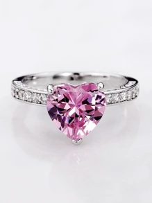 1pc Fashionable Luxury Ring With Heart-Shaped Pink Diamond Zirconium Stone, Engagement Jewelry For Women