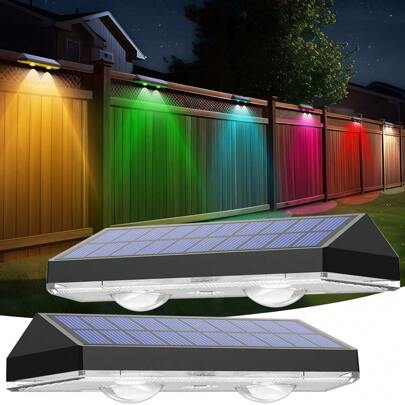 Solar Fence Lights Outdoor, 3 Mode, IP65 Waterproof Fence Solar Lights Outdoor, Solar Wall Lights For Outside, Backyard Railing Step Patio Deck Fence Stair Railings (2 Pcs), Outdoor Garden Lighting For Pathway, Yard, Patio