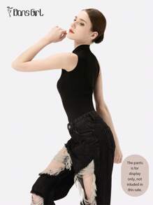 DonsGirl 1 件女式立领紧身性感运动连体裤（开裆设计，易穿）塑身衣 - 黑色 - 查看 9