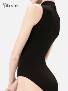 DonsGirl 1 件女式立领紧身性感运动连体裤（开裆设计，易穿）塑身衣 - 黑色 - 查看 3