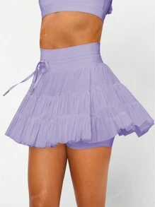 European And American Women's High Waist Tie Pleated Pocket Solid Color Mini Skirt, Spring/Summer