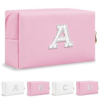 White Faux Pearl A-Z Portable Large Capacity Wash Bag Storage Bag Highly Attractive PU Leather,Letter Patch Nylon Embroidered Makeup Bag For Women Girls,Christmas Gift,Wedding Bridesmaid Gifts,Mom Gifts,Birthday Gifts,Gifts For Friends And Teachers Makeup Bags Makeup Organizer Make Up Organizer Makeup Storage Make Up Bag