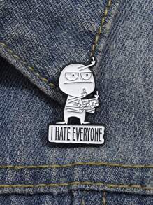 不喜欢每个人迷你白色卡通男孩金属胸针，有趣的情感英文文字时尚配饰新奇礼品徽章 - 白色 - 查看 3