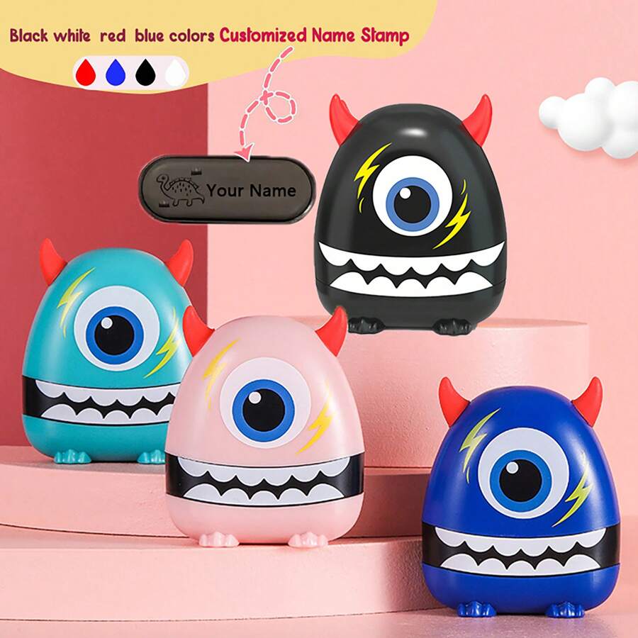 1pc Red, Blue, Black, And White Four Colors Customized Children's Name Stamps Personalized Waterproof Stamp For Clothing,Men's And Women's Personalized Ink Pad DIY Stamps Back To School