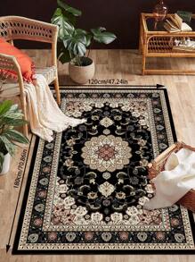 قطعة واحدة سجادة بنمط استرخائي عتيق ذات خلفية ذات نقوش سوداء، مصنوعة من ألياف البوليستر وطبقة مؤقتة من الجزيئات، قابلة للغسيل، سجادة منزلية مناسبة لغرف المعيشة والممرات والسرير والغرف والمكاتب والمطابخ والديكور الريفي