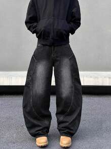 Men GlobeSwift Relaxed Fit Stonewash Denim Jeans, American Style, Grunge - Black - View 1