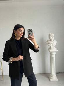 Damen lässige, leichte Leoparden-Muster Kontrast-Farbe Loose Fit Blazer mit langen Ärmeln, geeignet für den täglichen Arbeitsweg