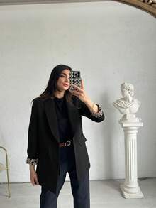 Damen lässige, leichte Leoparden-Muster Kontrast-Farbe Loose Fit Blazer mit langen Ärmeln, geeignet für den täglichen Arbeitsweg