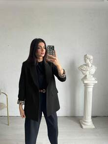 Damen lässige, leichte Leoparden-Muster Kontrast-Farbe Loose Fit Blazer mit langen Ärmeln, geeignet für den täglichen Arbeitsweg