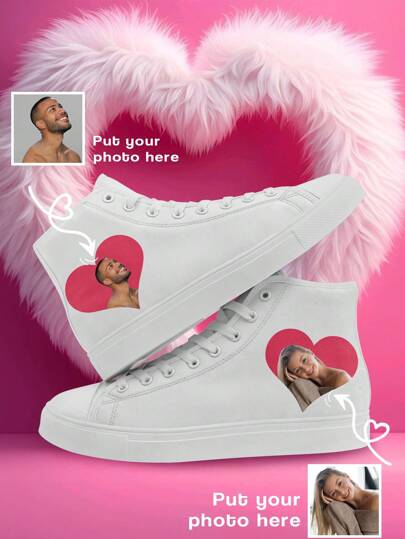 Women's Valentine's Day Custom High Top Canvas Shoes, Personalized Custom Name Sneakers, LOVE Print Custom Women's Sneakers, Personalized High Top Canvas Shoes, Personalized Sneakers For Women And Men, Personalized Sports And Casual Shoes,Valentine Gift